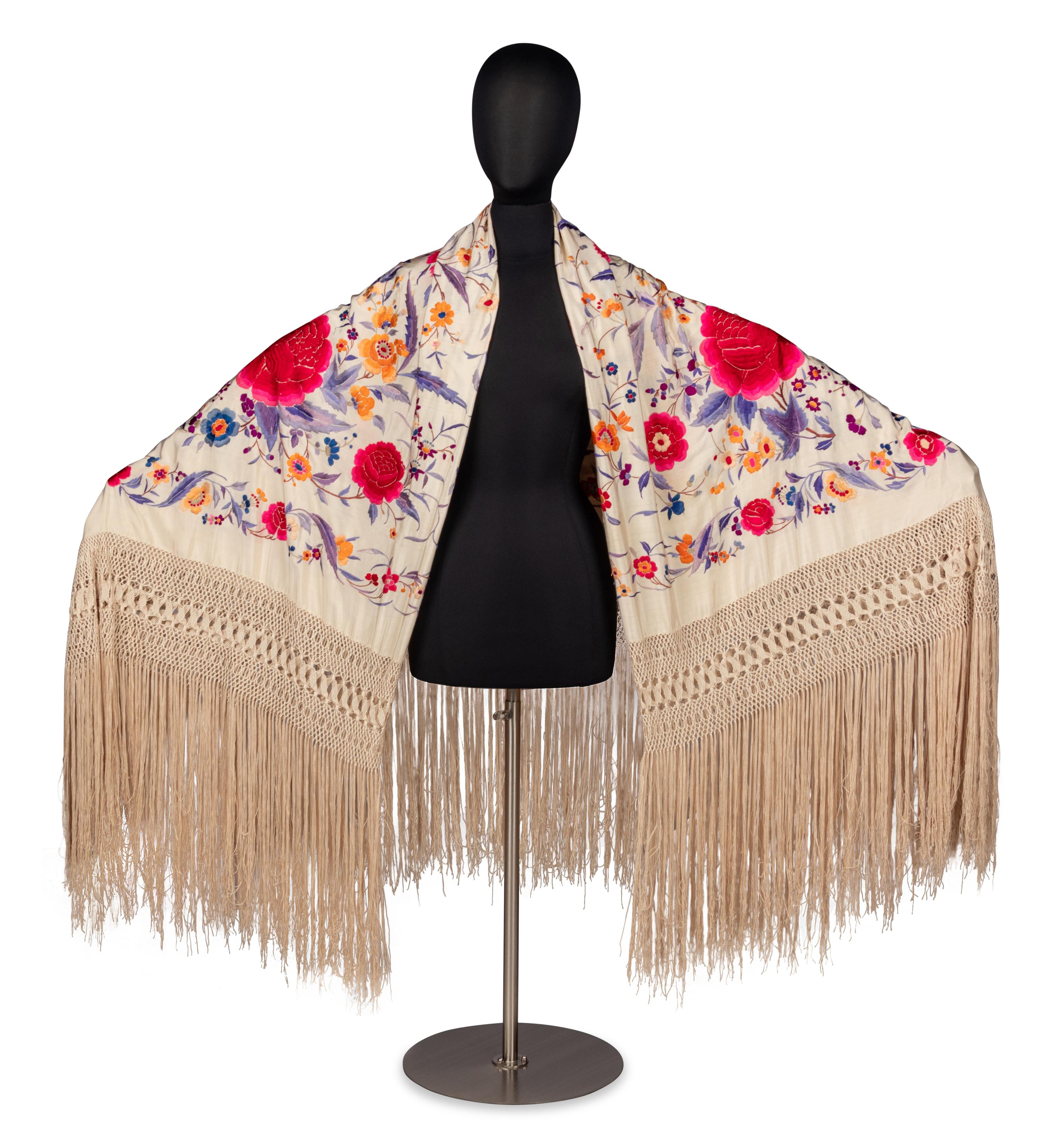 Embroidered Floral Piano Shawl, 1930s