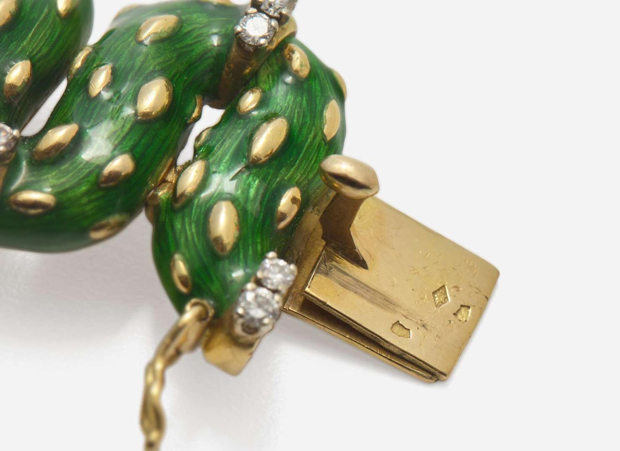 An 18K Yellow Gold, Enamel, and Diamond Bracelet