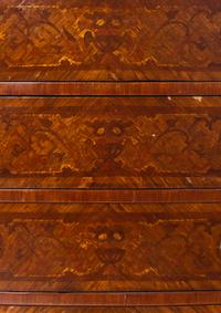A Louis XV/XVI Transitional Style Gilt Bronze Mounted Marquetry Chest of Drawers