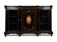 A Napoleon III Gilt Bronze and Porcelain Mounted Ebony and Marquetry Cabinet — CIRCA 1870