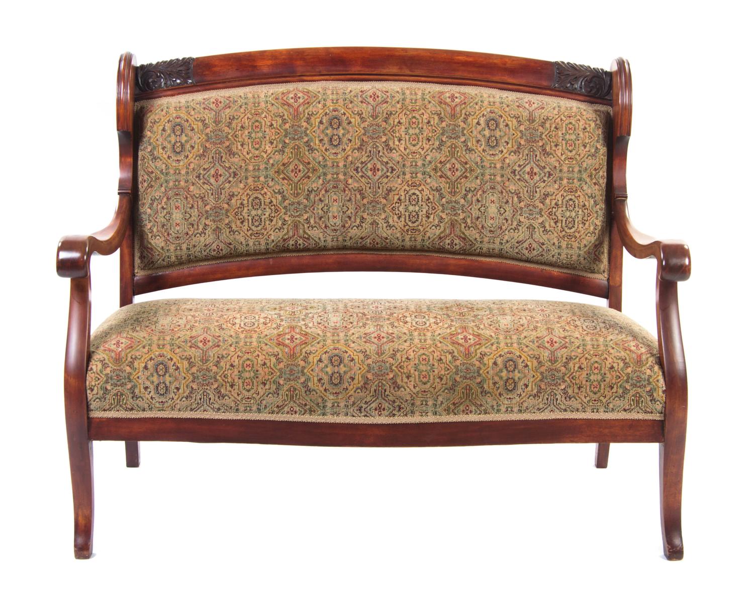 A Victorian Mahogany Parlor Suite, Width of settee 51 inches.
