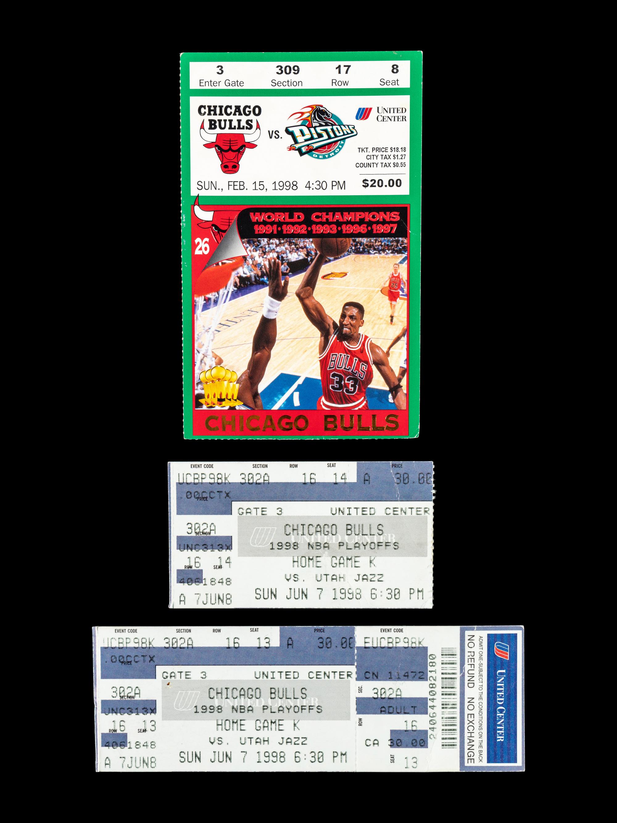 A Collection of 18 Chicago Bulls Michael Jordan Last Dance Era 1997-98 Regular Season and Playoff Tickets and Stubs,