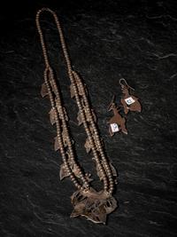 Mosaic Inlay Peacock Squash Blossom Necklace, PLUS Hook Earrings