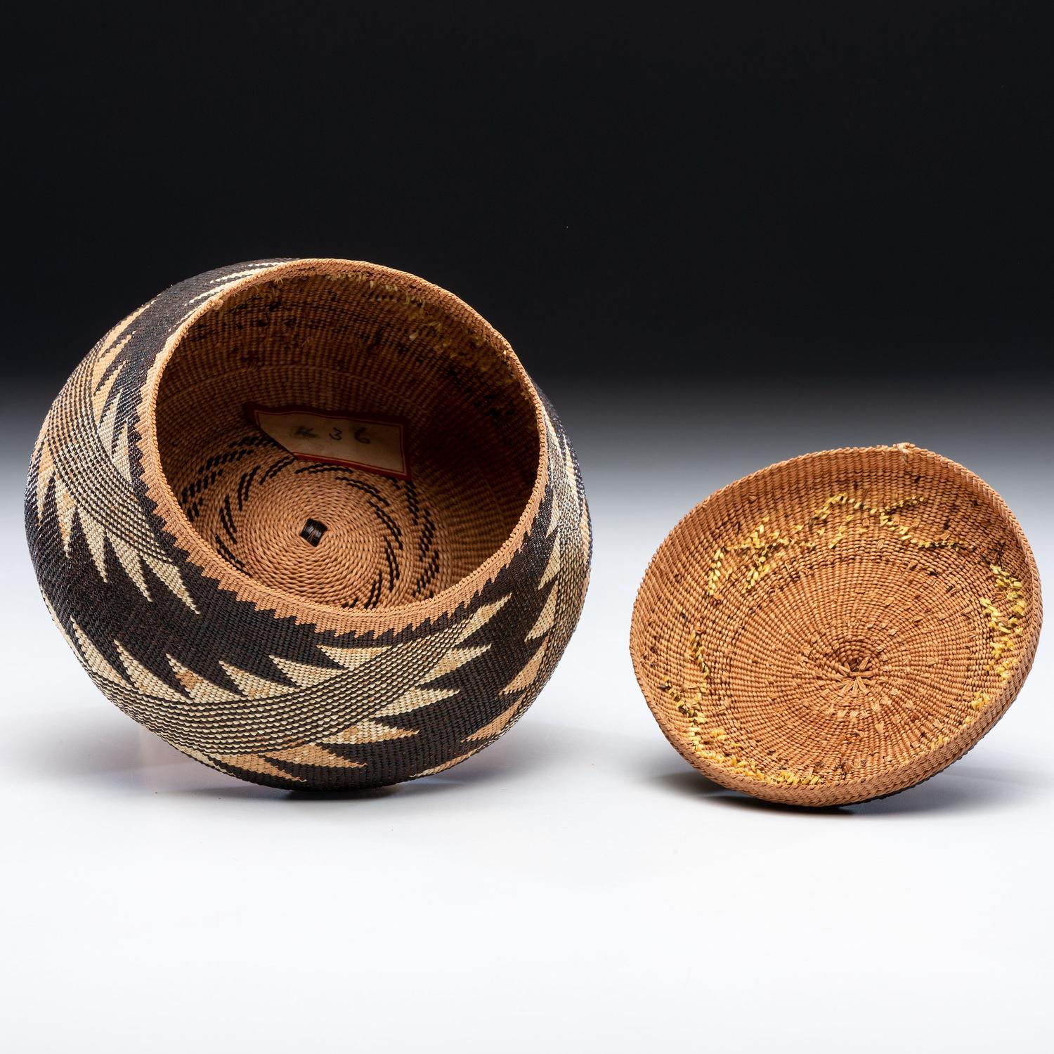 Elizabeth Hickox (Wiyot, 1872-1947) Attributed, Polychrome Lidded Basket