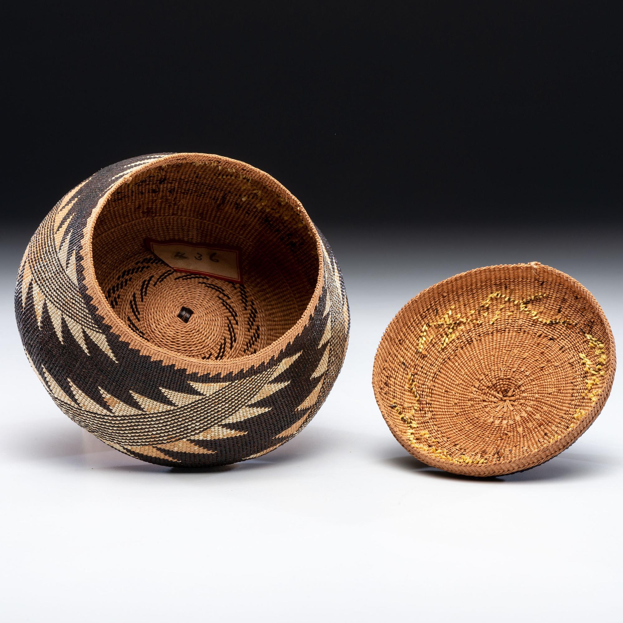 Elizabeth Hickox (Wiyot, 1872-1947) Attributed, Polychrome Lidded Basket