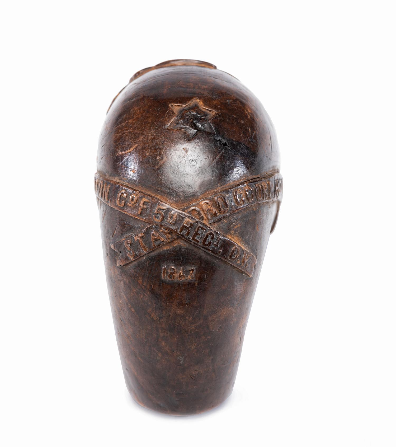 Captain George S. Benton, 5th Connecticut, KIA Chancellorsville. Folk art pipe carved at Stafford Court House, VA, 11 April 1863.