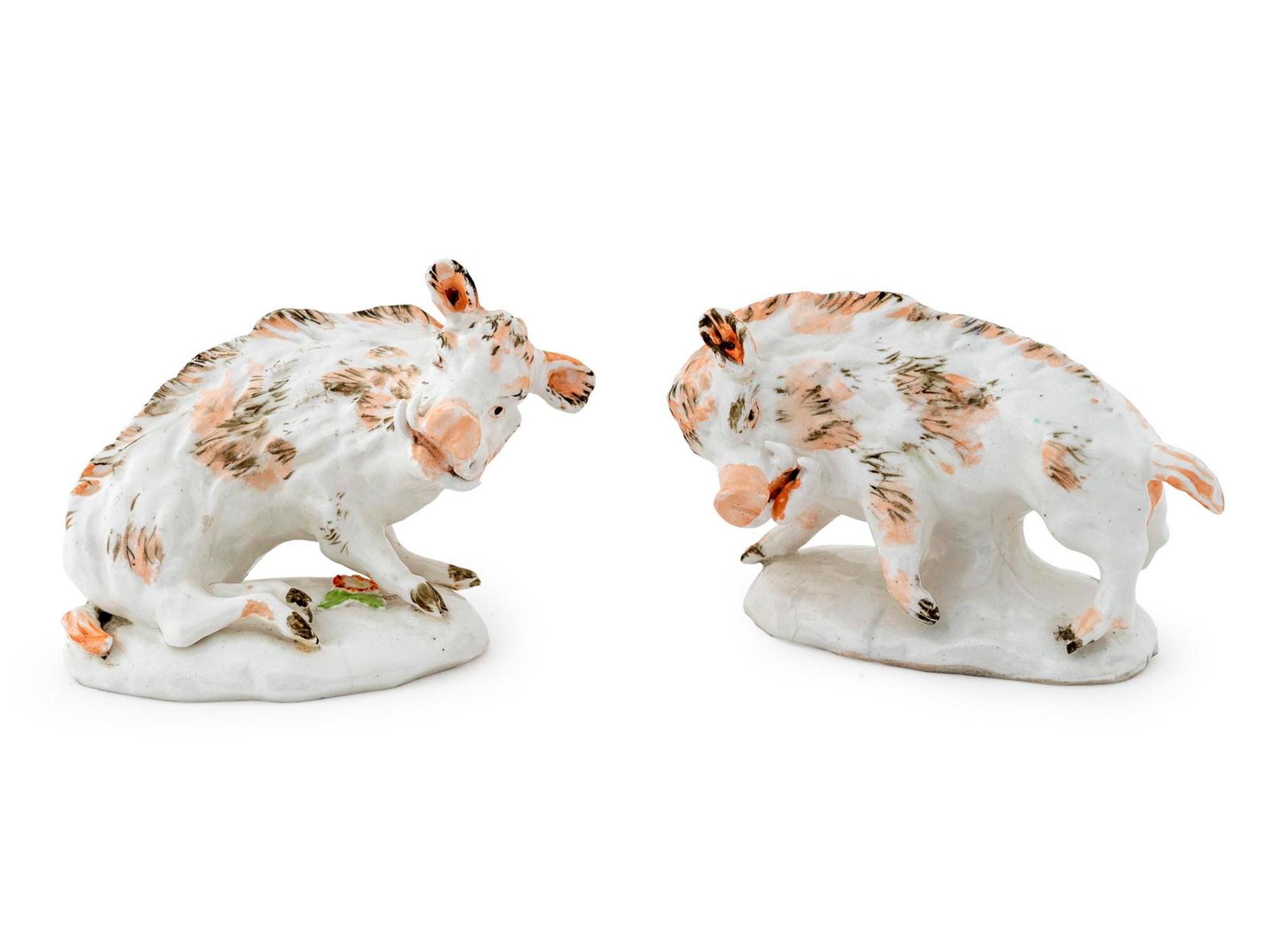A Pair of English Porcelain Boars — C. 1755