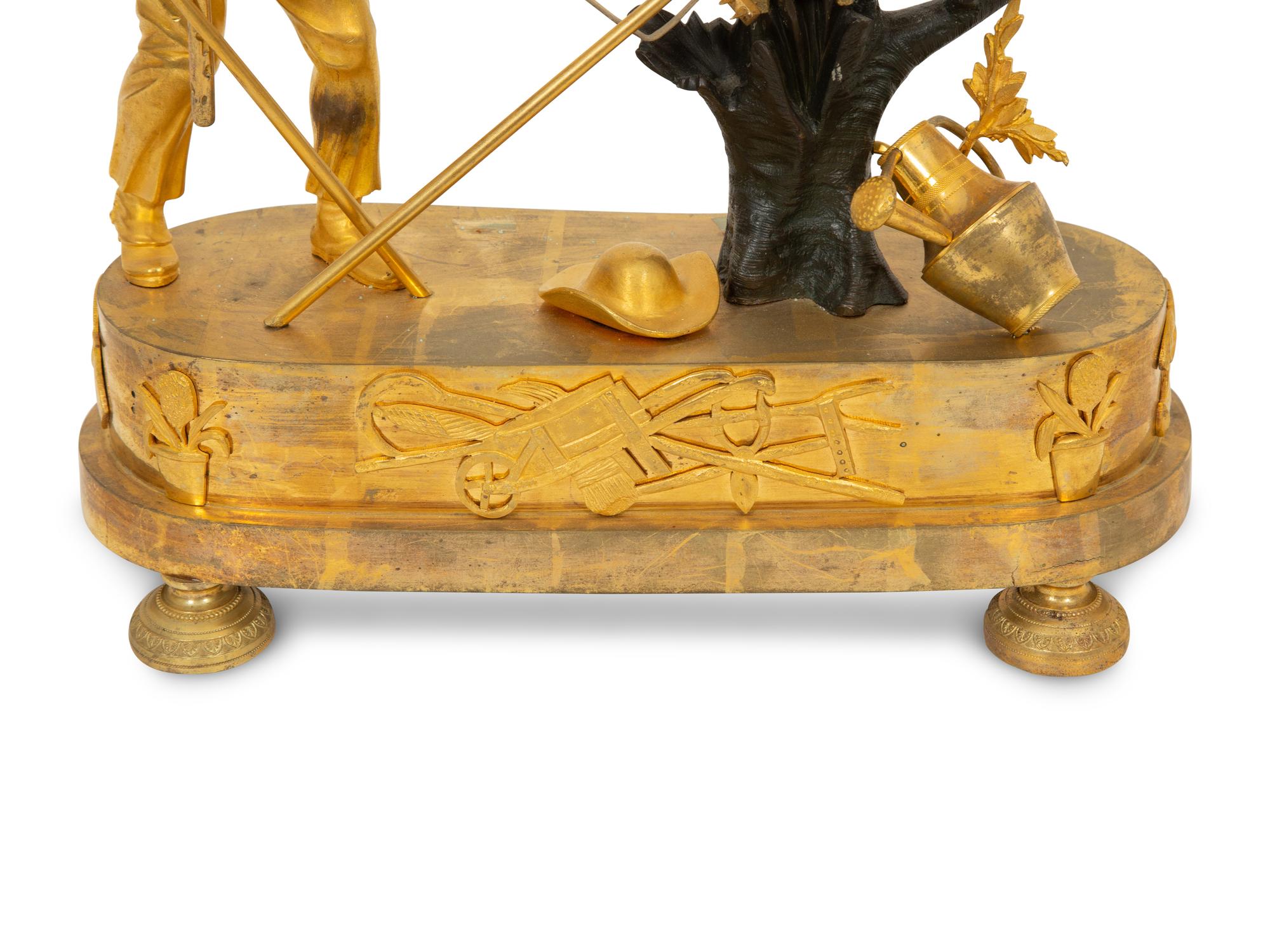 A Restauration Gilt and Patinated Bronze "Gardener" Clock