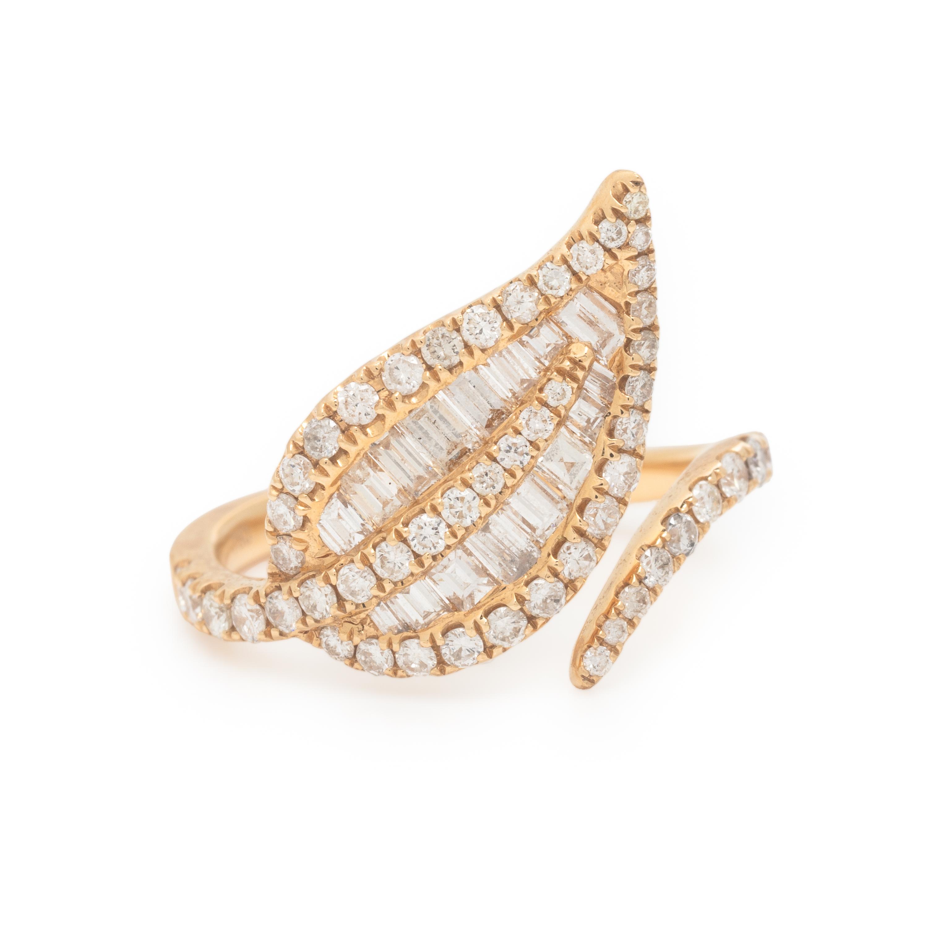 Diamond and Yellow Gold Leaf Bypass Ring