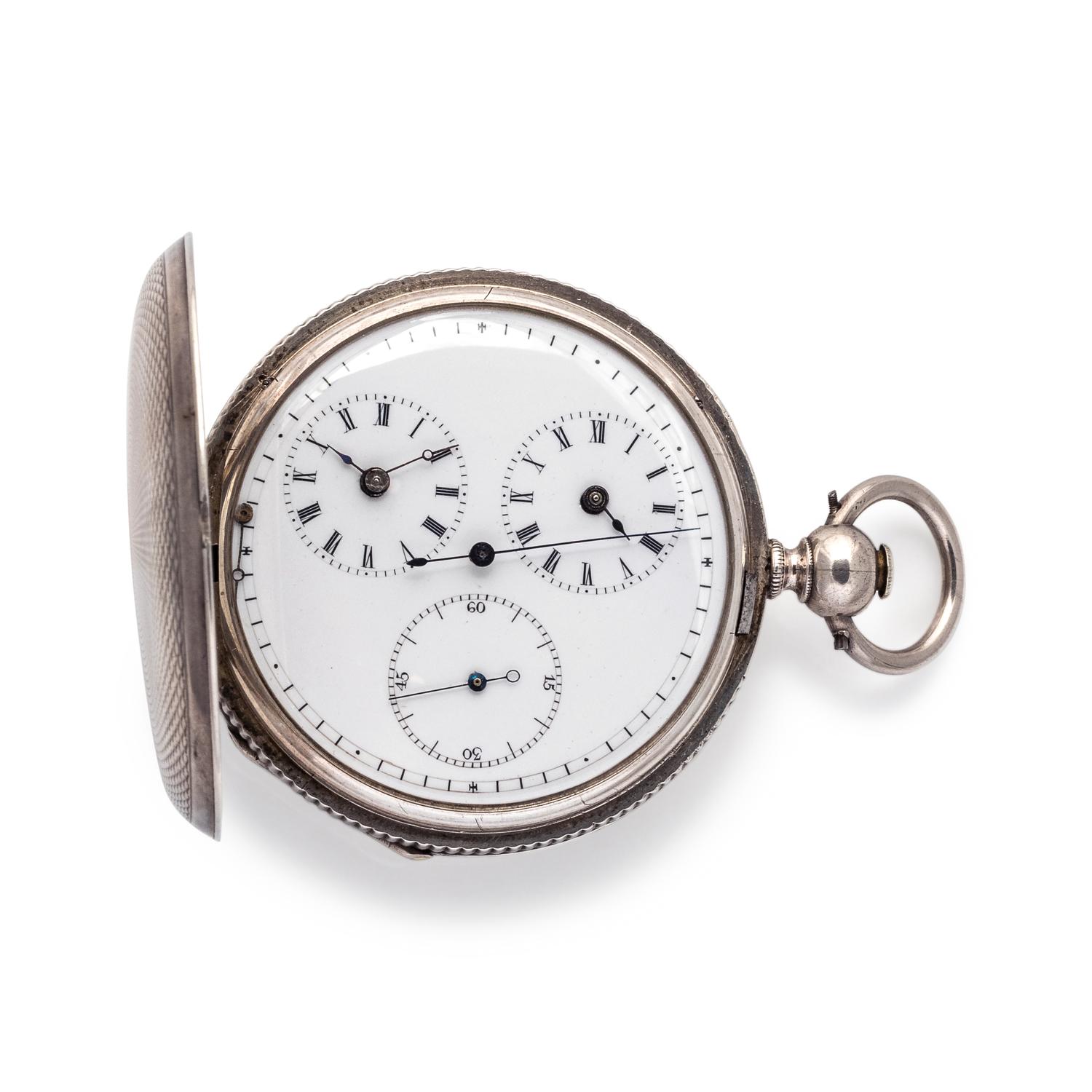 SILVER 'DOUBLE TIME' HUNTER CASE POCKET WATCH
