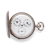 SILVER 'DOUBLE TIME' HUNTER CASE POCKET WATCH