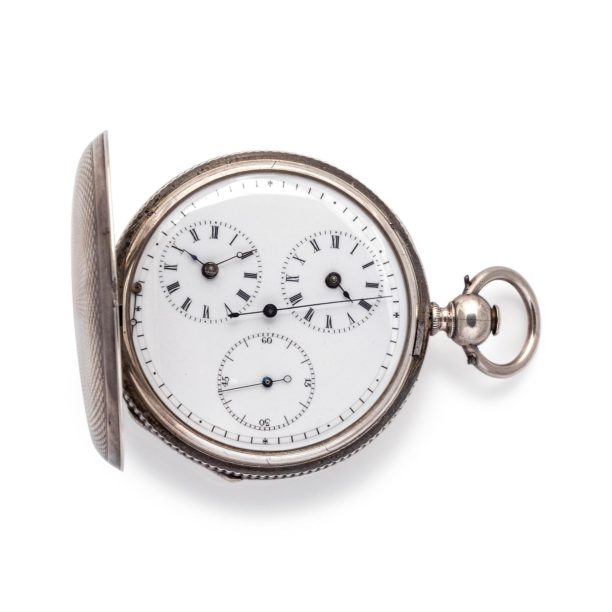 SILVER 'DOUBLE TIME' HUNTER CASE POCKET WATCH