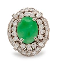 A White Gold, Jade Diamond Ring,