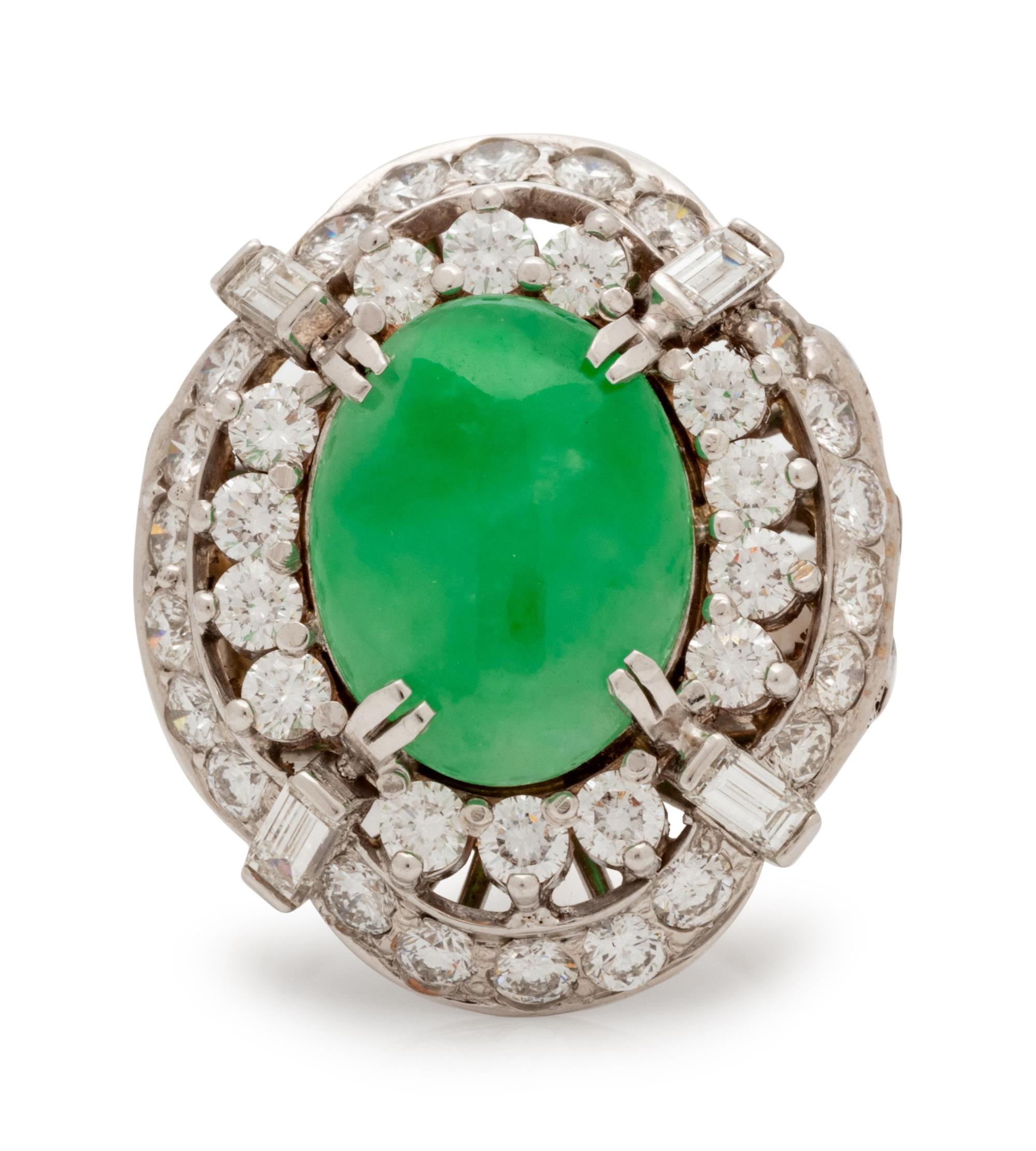 A White Gold, Jade Diamond Ring,