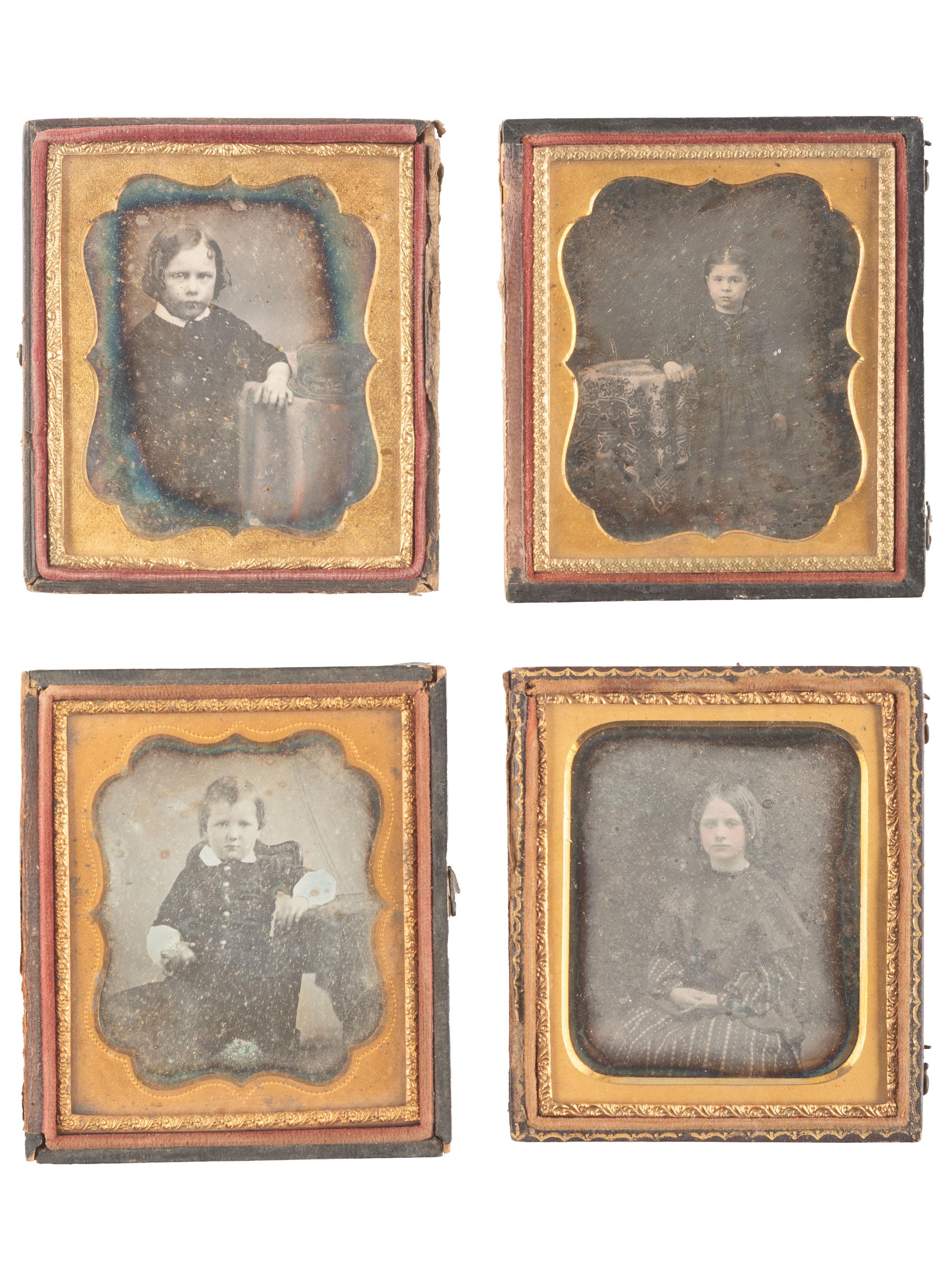 [EARLY PHOTOGRAPHY]. 34 assorted daguerreotypes, ambrotypes, and tintypes featuring children.