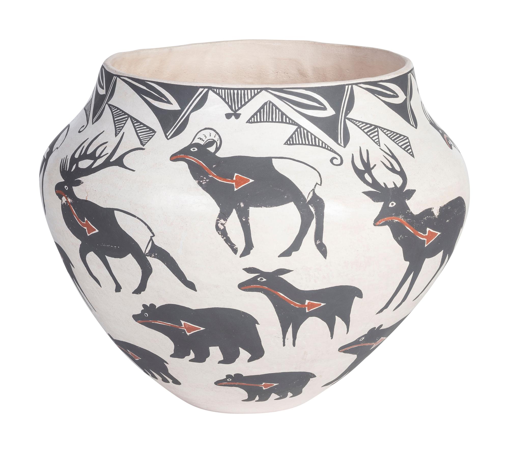 Pottery Jar, with Heartline Elk, Deer, and Bears