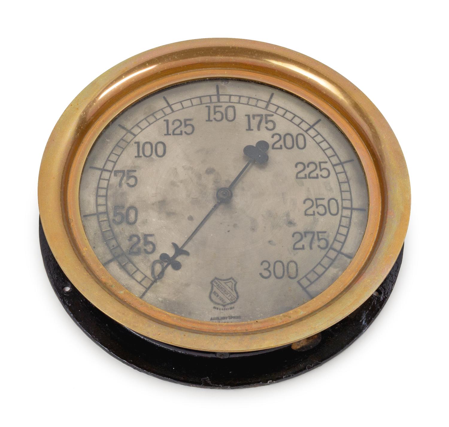 An Ashcroft Mfg. Co. Brass Cased Locomotive Pressure Gauge