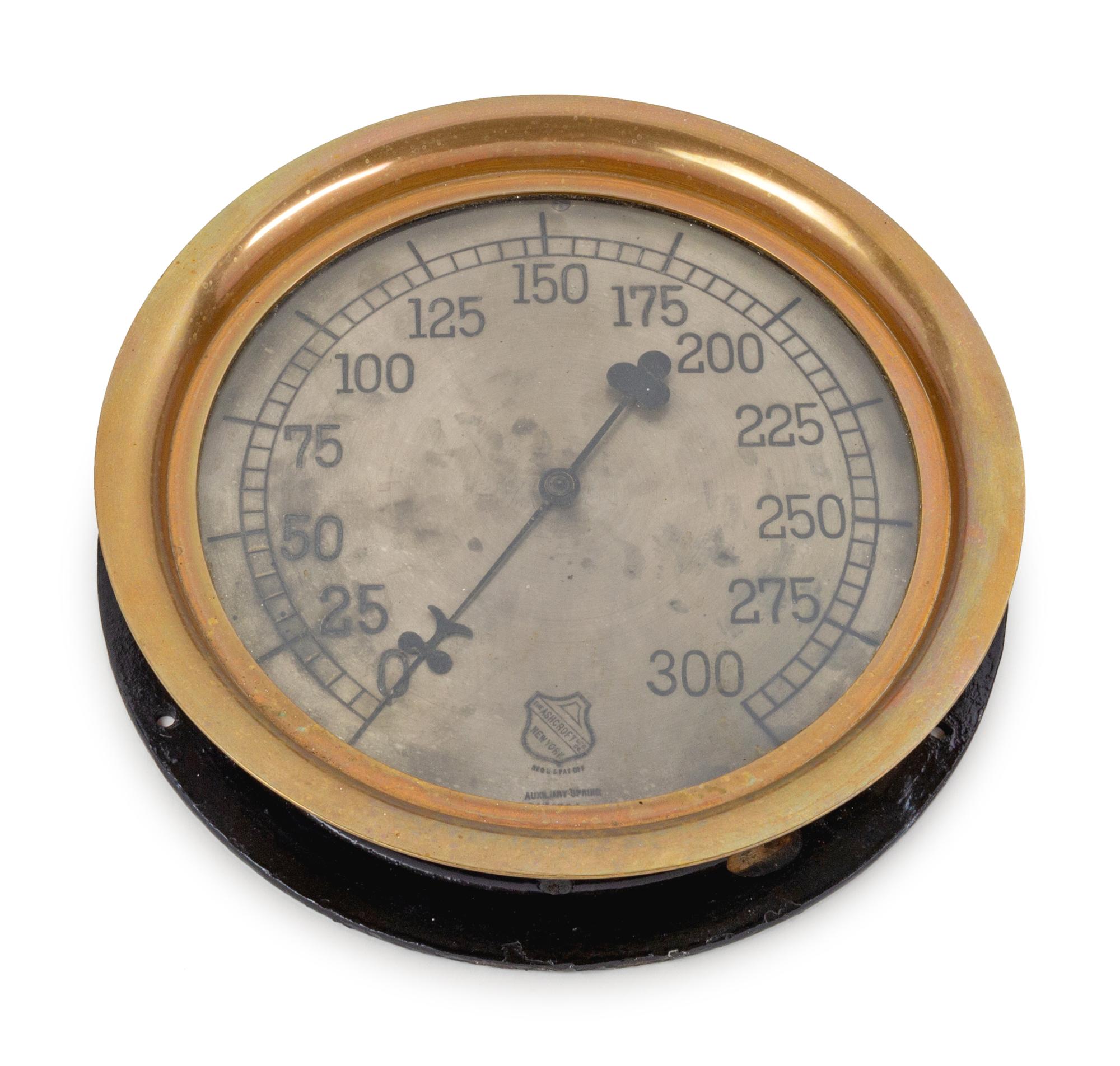 An Ashcroft Mfg. Co. Brass Cased Locomotive Pressure Gauge