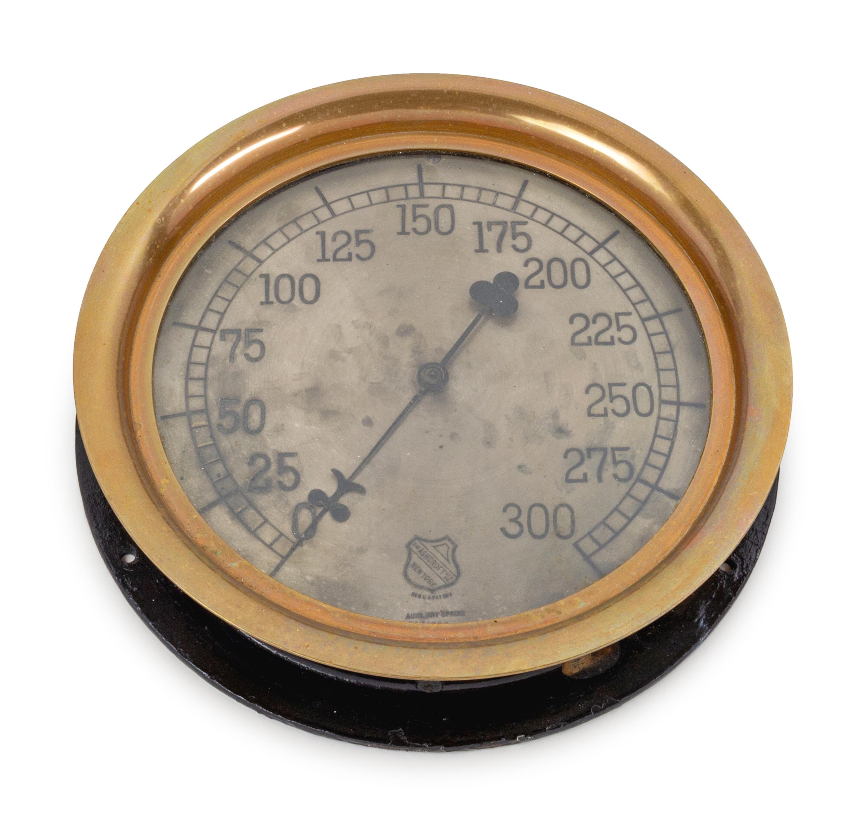 An Ashcroft Mfg. Co. Brass Cased Locomotive Pressure Gauge