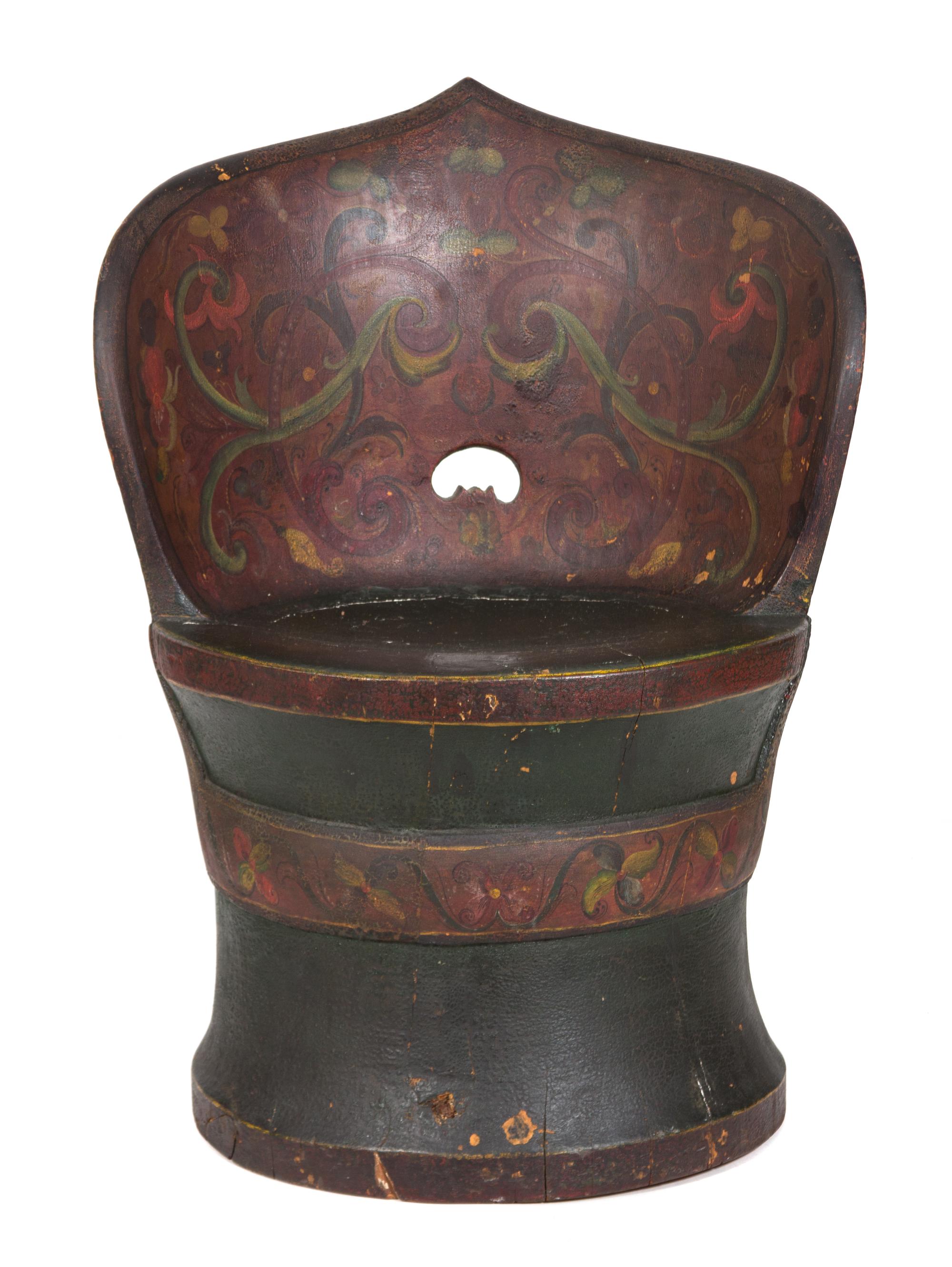 A Norwegian Polychromed Dugout Chair Height 33 1/2 inches. — 17TH CENTURY