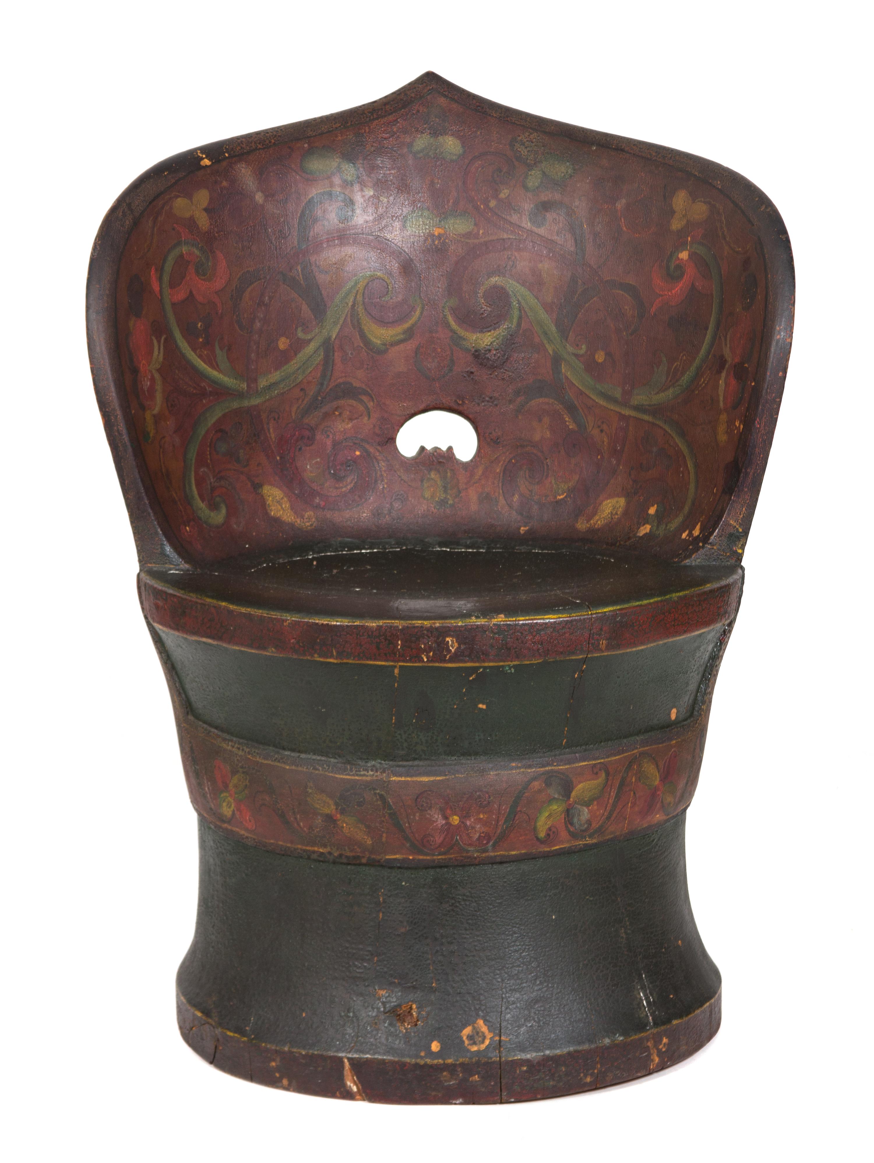 A Norwegian Polychromed Dugout Chair Height 33 1/2 inches. — 17TH CENTURY