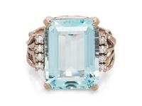 An 18 Karat White Gold, Aquamarine and Diamond Ring,