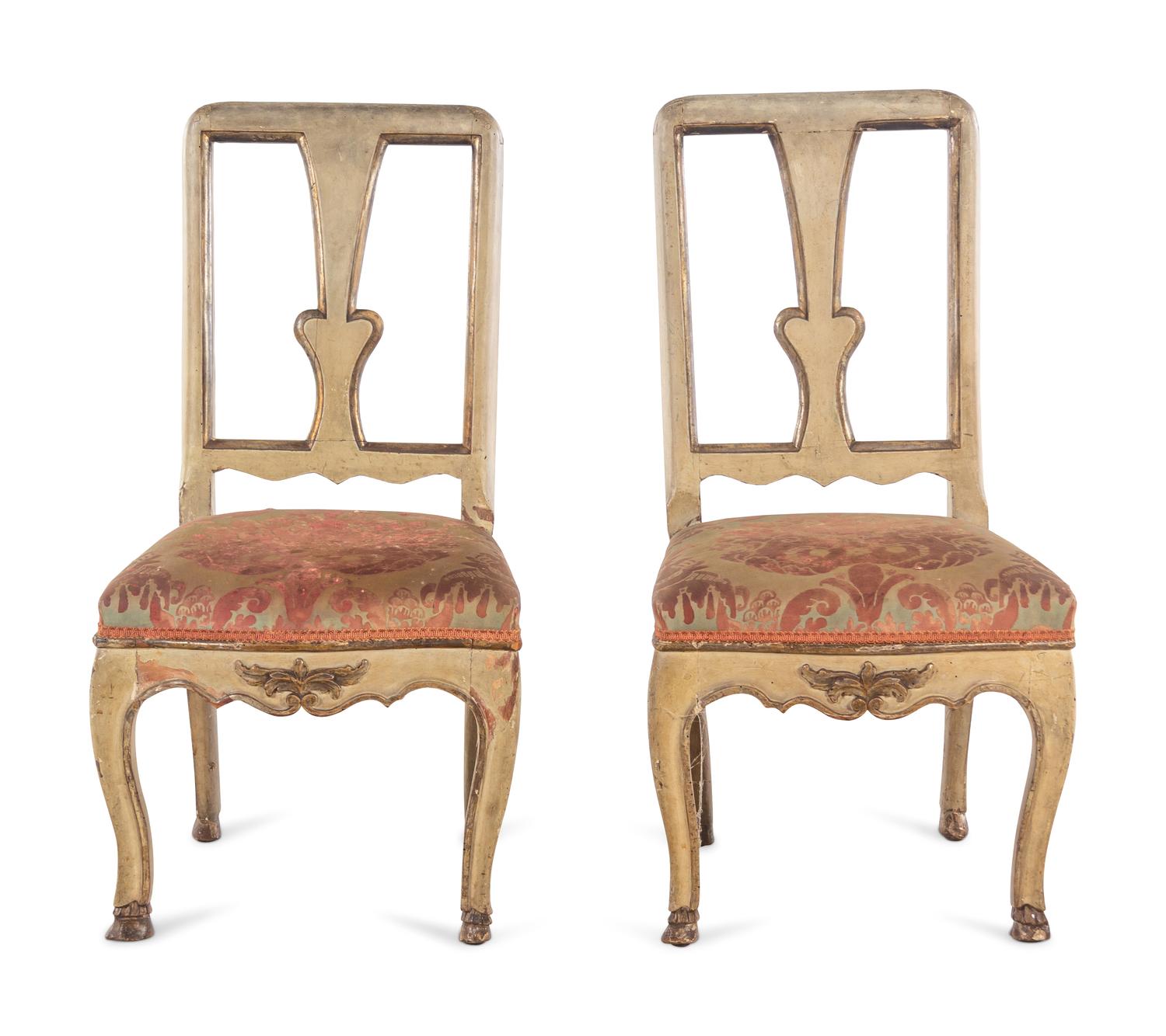 A Pair of Italian Cream-Painted and Parcel Gilt Side Chairs