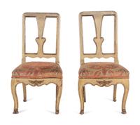 A Pair of Italian Cream-Painted and Parcel Gilt Side Chairs