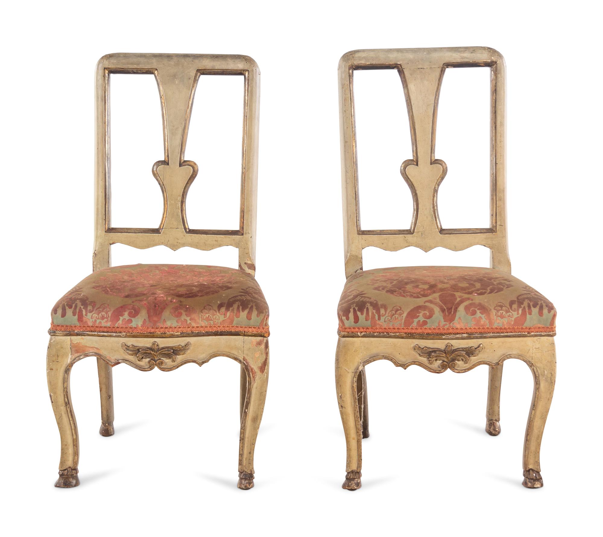 A Pair of Italian Cream-Painted and Parcel Gilt Side Chairs