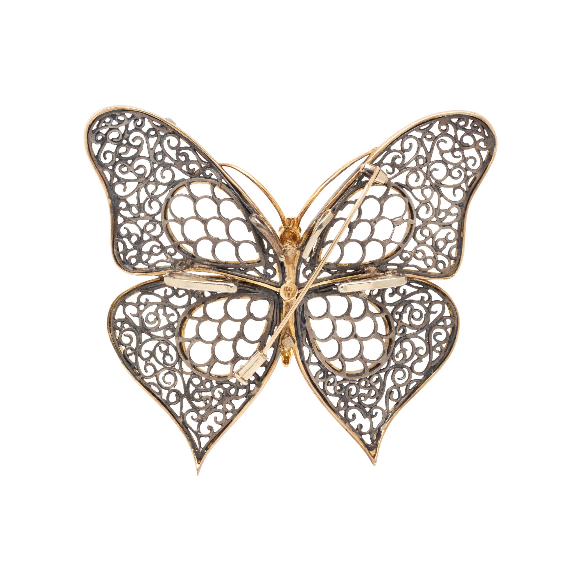 YELLOW GOLD, SILVER AND DIAMOND BUTTERFLY BROOCH