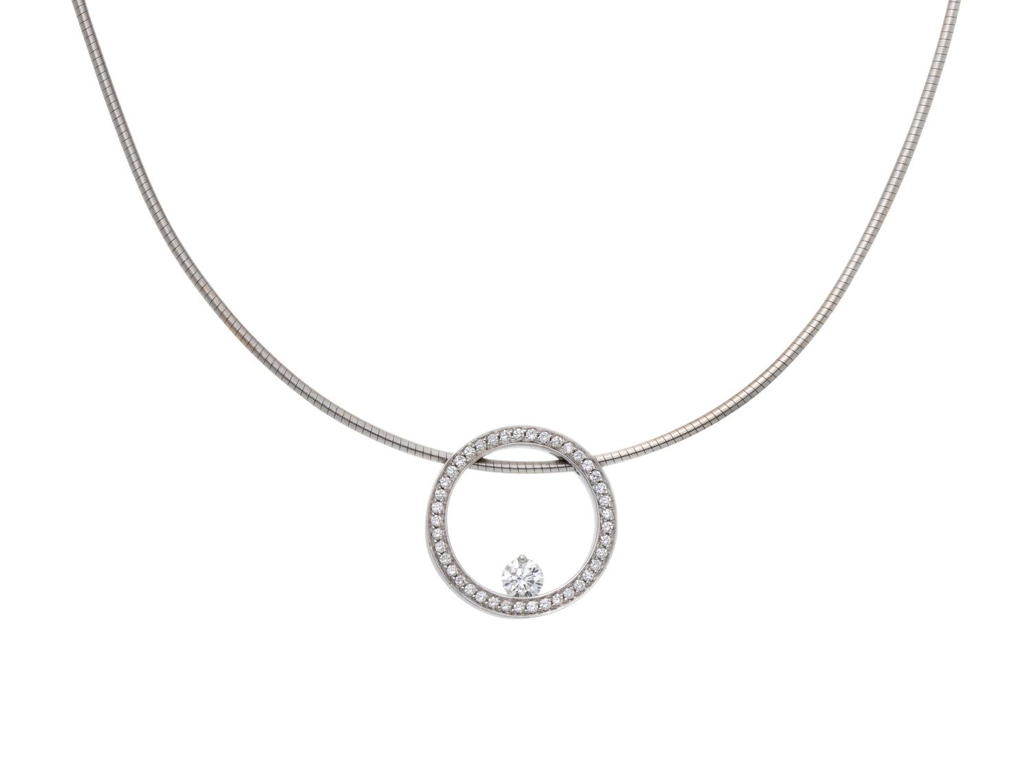 MOVADO, WHITE GOLD AND DIAMOND NECKLACE