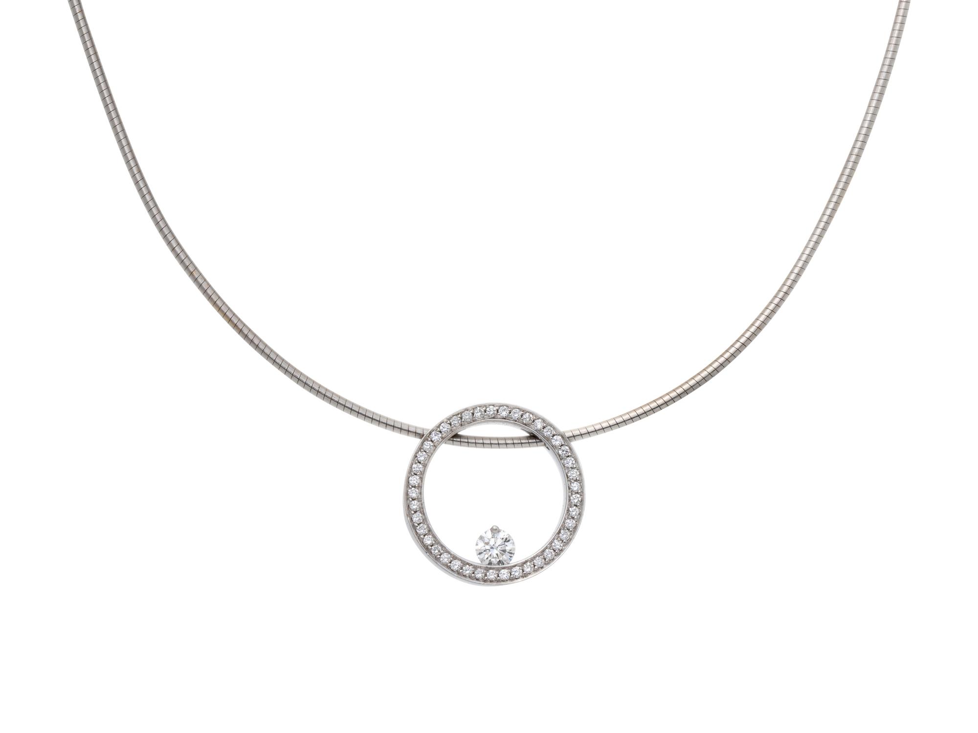 MOVADO, WHITE GOLD AND DIAMOND NECKLACE