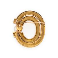 YELLOW GOLD, CULTURED PEARL, AND DIAMOND BROOCH