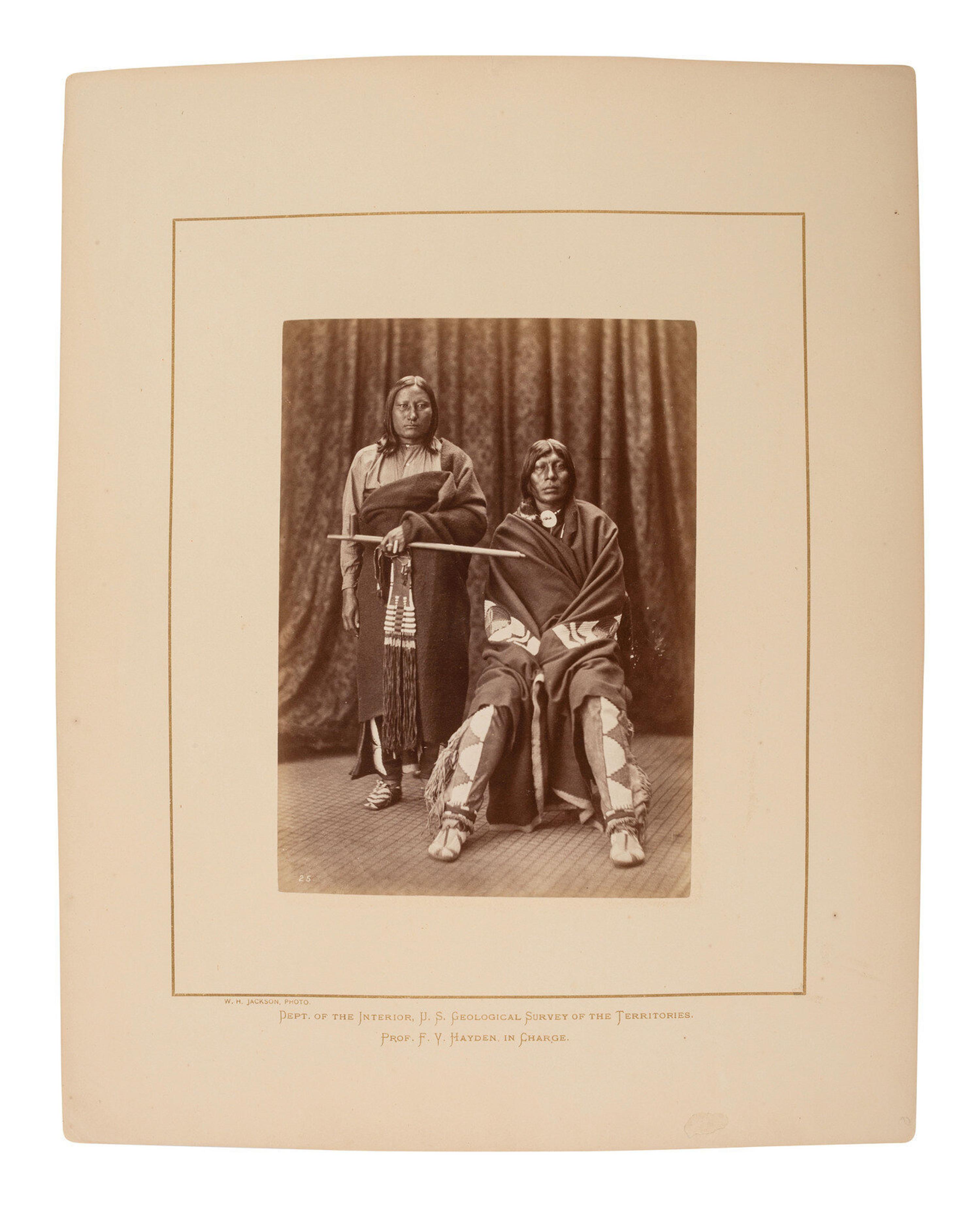 Jackson, William Henry (1843-1942)]. Albumen photograph of Plenty Bears and Old Eagle, Arapaho. Washington, D.C., before 1877.