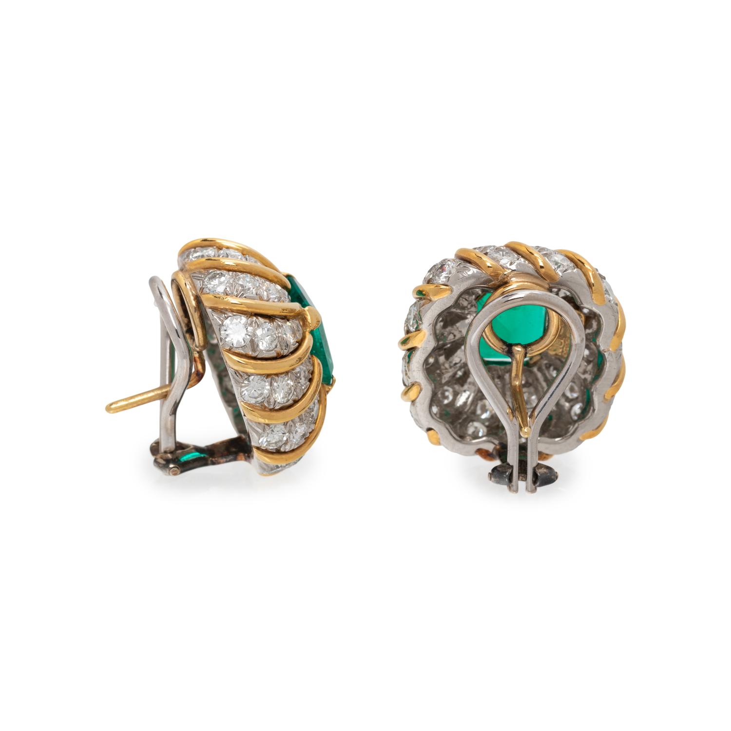 VERDURA, EMERALD AND DIAMOND EARCLIPS