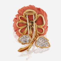 A coral, diamond, emerald, gold, and platinum brooch, David Webb