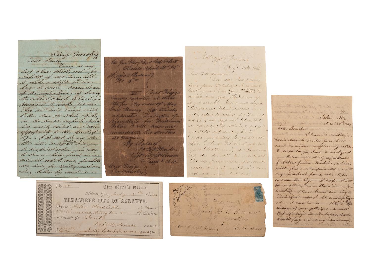[CIVIL WAR]. Confederate letters and documents related to multiple southern states.