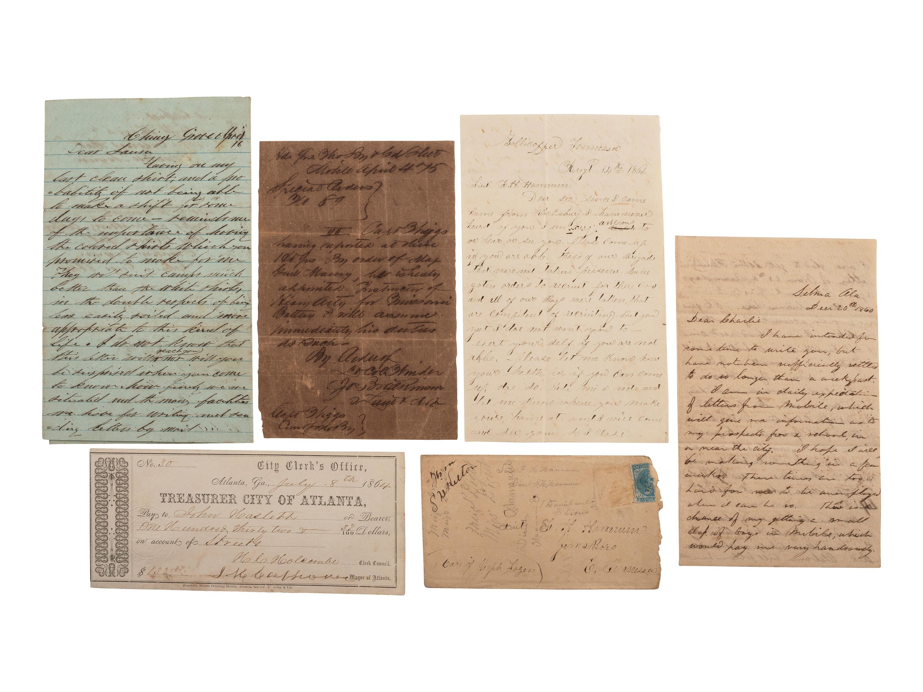[CIVIL WAR]. Confederate letters and documents related to multiple southern states.