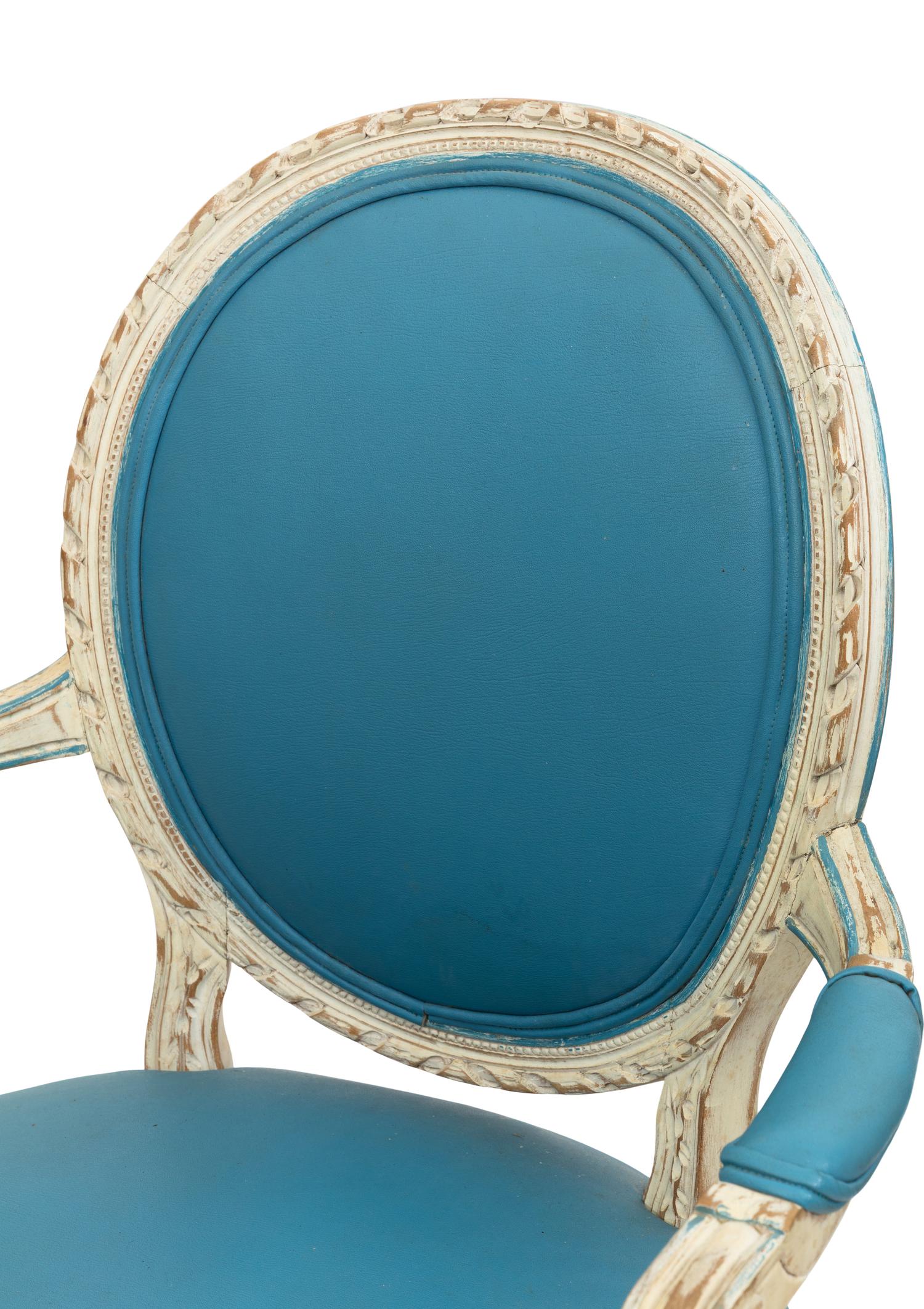 A Pair of Louis XVI Style White-Painted Medallion-Back Fauteuils