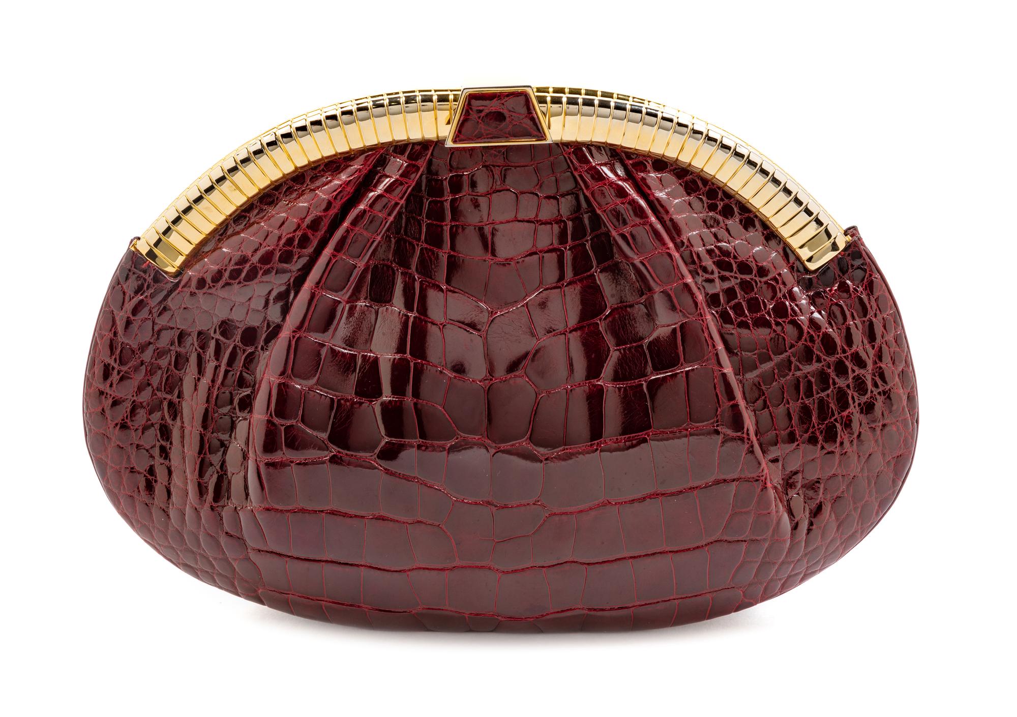 Judith Leiber Maroon Crocodile Bag,