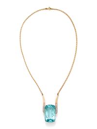 AQUAMARINE AND DIAMOND NECKLACE