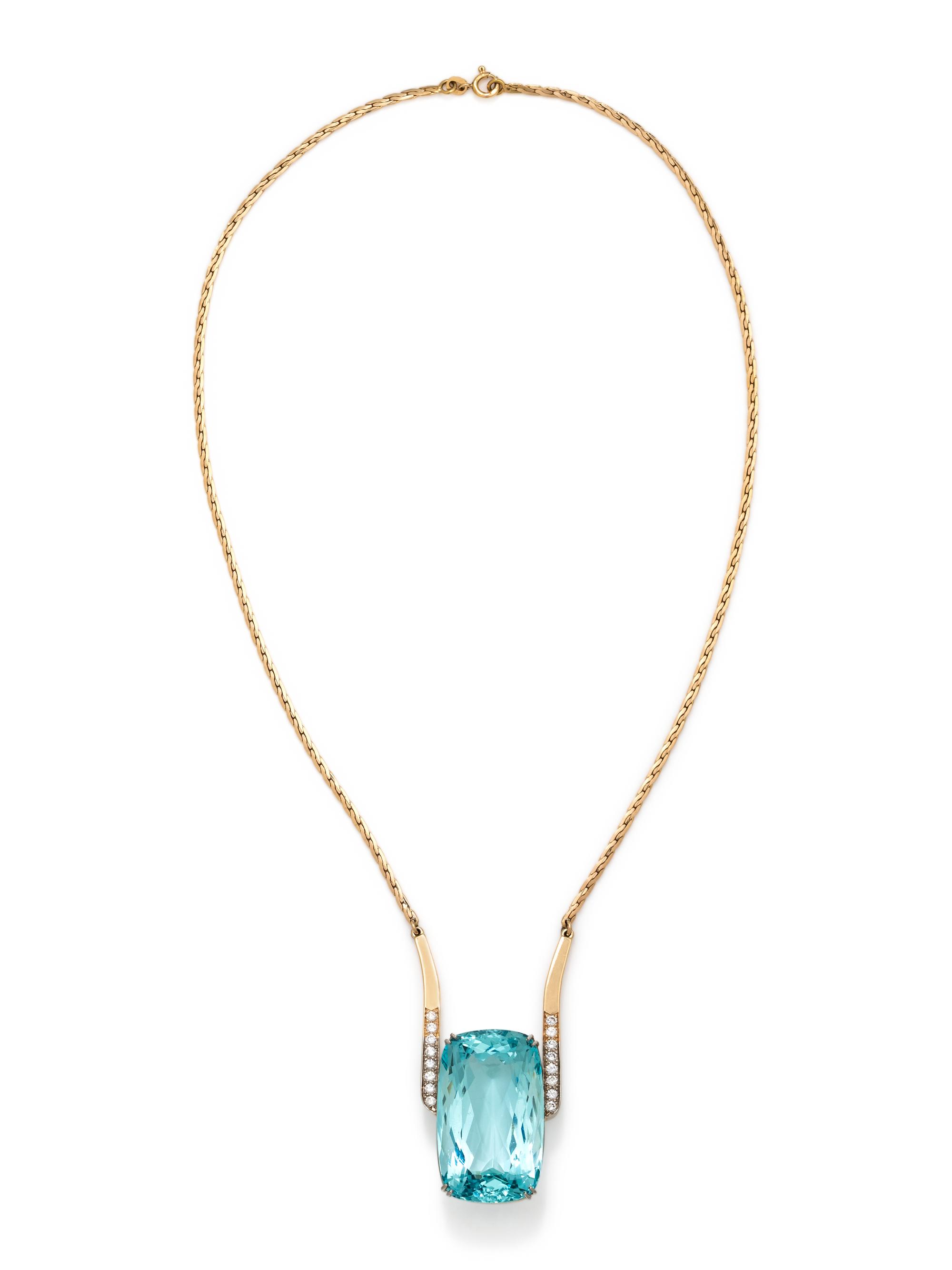AQUAMARINE AND DIAMOND NECKLACE