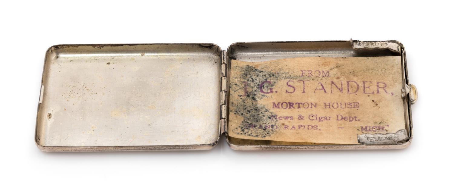 An American Silver Match Safe, Late 19th/Early 20th Century, the case with an engraved name, the inside with a paper label marked From