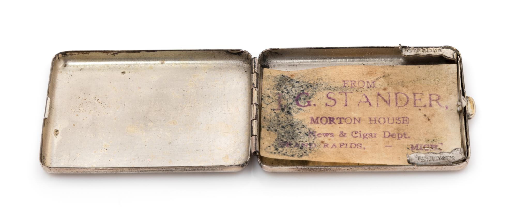 An American Silver Match Safe, Late 19th/Early 20th Century, the case with an engraved name, the inside with a paper label marked From