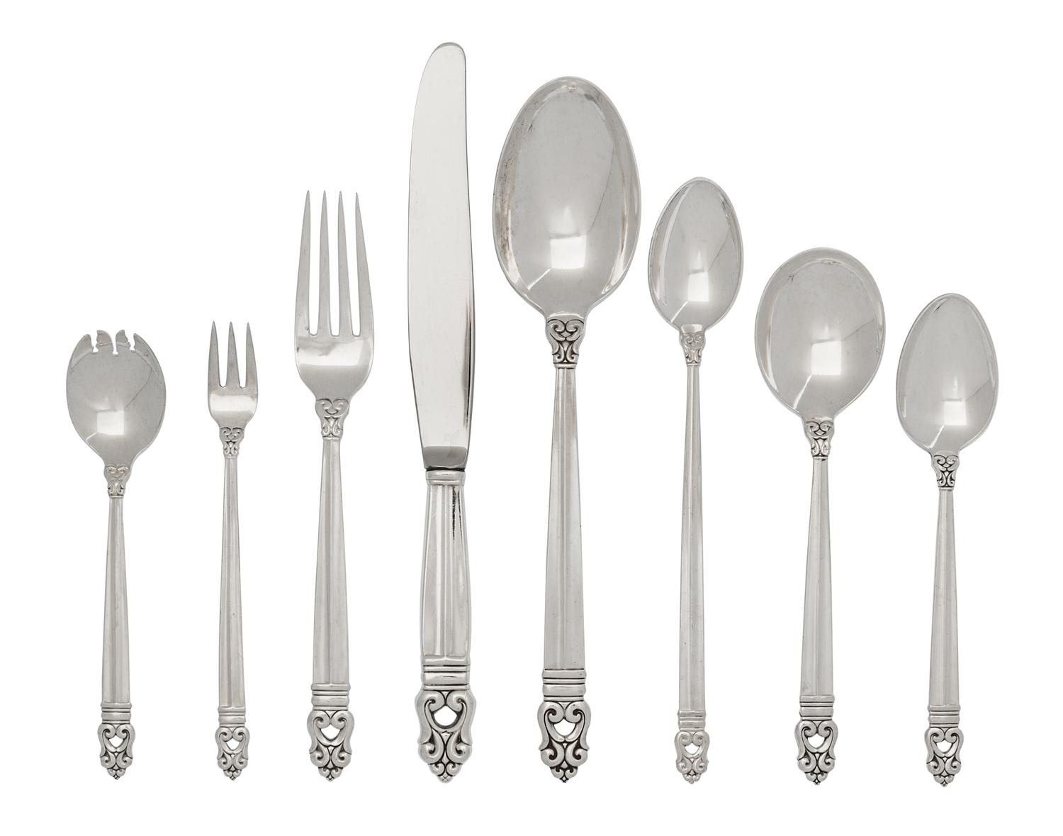 An American Silver Flatware Service, International Silver Co., Meriden, CT, Royal Danish pattern, comprising: 13 dinner forks 15 salad