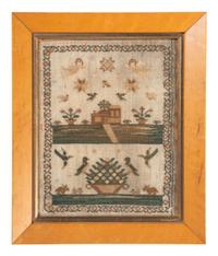 A Silk and Linen Embroidered Needlework Picture