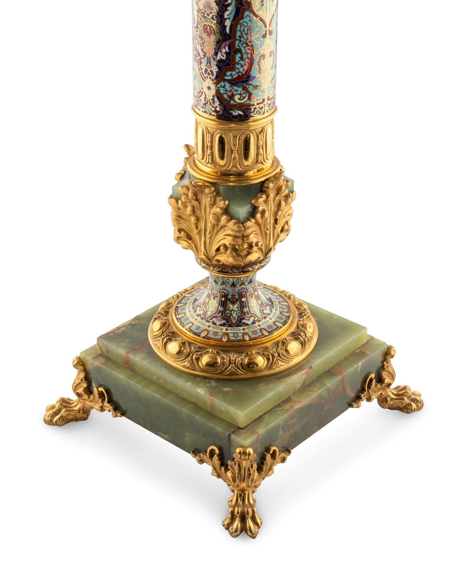 A Continental Gilt Bronze, Onyx and Champlevé Enamel Pedestal