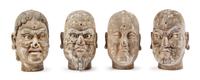Four Carved Wood Heads of Luohan Height of each 12 inches. — LIKELY MING DYNASTY (1368-1644)