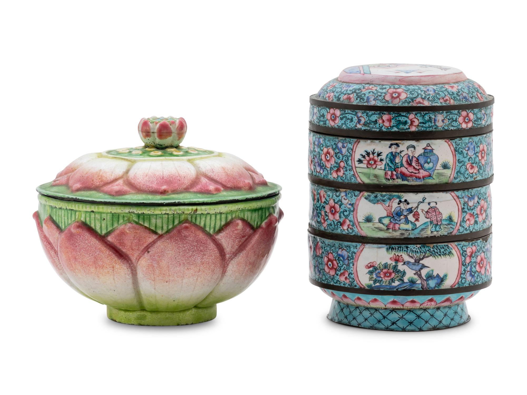 Two Chinese Canton Enamel on Metal Wares