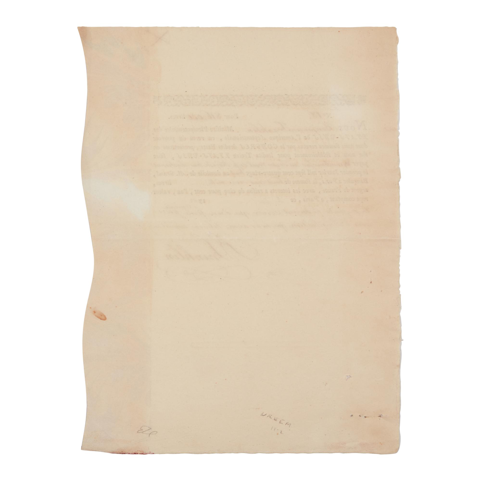 [American Revolution] Franklin, Benjamin. Partially-Printed Promissory Note, accomplished and twice signed